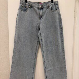 Edikted XL Bow Pocket Low rise light wash wide leg jeans streetwear gorpcore